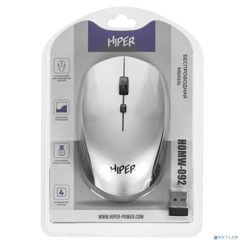 Мышь HIPER беспроводная HOMW-092 {1600dpi, серый, USB, 4кнп}