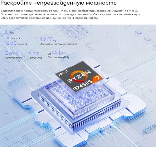 Компьютер Acer Gadget E10 ERBox Ryzen 7 8745HS (3.8) 16Gb SSD512Gb 780M Windows 11 Pro 2xGbitEth WiFi BT 120W черный (1747236) фото 13
