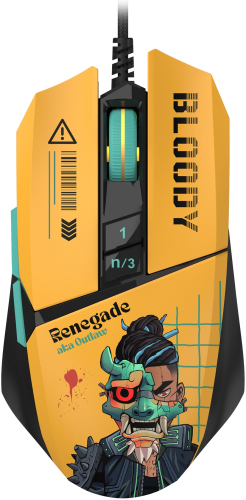 Мышь A4Tech Bloody W63 Max Renegade желтый/ рисунок оптическая (120000dpi) USB