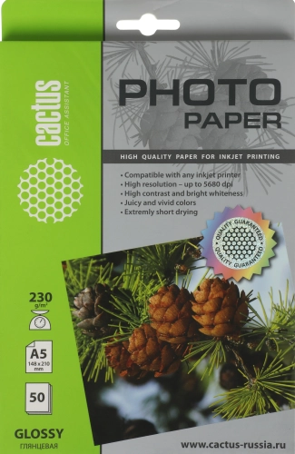 Фотобумага Cactus CS-GA523050 A5/230г/м2/50л./белый глянцевое для струйной печати