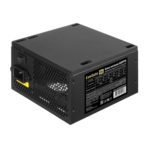 Блок питания Exegate EX260643RUS-PC 600W 600PPE (ATX, APFC, PC, КПД 80% (80 PLUS), 12cm fan, 24pin, 2x(4+4)pin, PCIe, 5xSATA, 3xIDE, black, кабель 220V в комплекте) фото 2