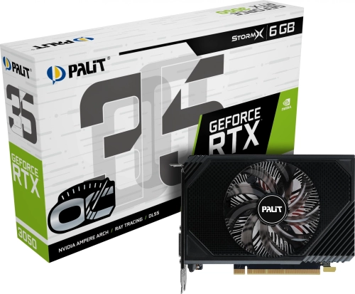 Видеокарта Palit PCI-E 4.0 RTX3050 STORMX OC NVIDIA GeForce RTX 3050 6Gb 96bit GDDR6 1042/ 14000 DVIx1 HDMIx1 DPx1 HDCP Ret (NE63050S18JE-1070F/1072F) фото 4