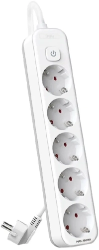 Сетевой фильтр Deli ET437 1.8м (5 розеток) белый (пакет ПЭ)