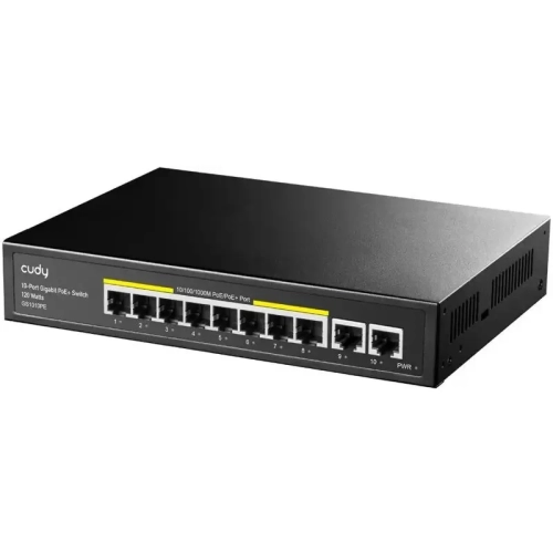 Коммутатор/ 8 RJ-45 10/100/1000M PSE ports +2 RJ45 10/100/1000 Uplink Port Unmanaged PoE+ Switch 120W, 802.3af/at standard,Alternative 1/2(+),3/6(-), Steel Case, Watchdog, 120W internal (GS1010PE)