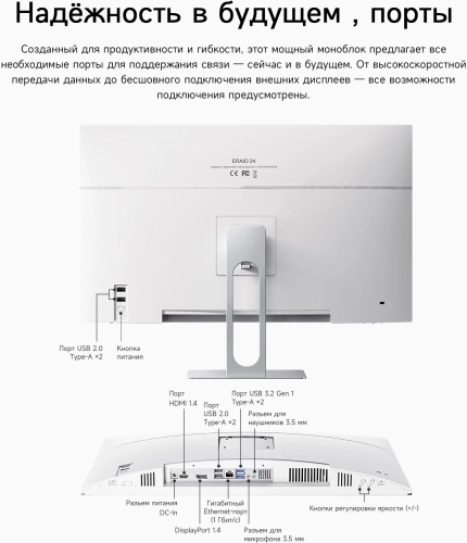 Моноблок Acer Gadget E10 ERAIO 23.8 Full HD Ryzen 7 6800H (3.2) 16Gb SSD512Gb 680M Windows 11 Pro GbitEth WiFi BT 120W Cam белый/ серебристый 1920x1080 (2167388) (2167388#MLN) фото 15