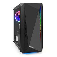 Exegate EX294384RUS Корпус Minitower ExeGate Mistery R2 (mATX, без БП, 2*USB+1*USB3.0, аудио, черный, 1 вент. 12см с RGB подсветкой и полоса на передней панели, боковая панель - закаленное стекло)