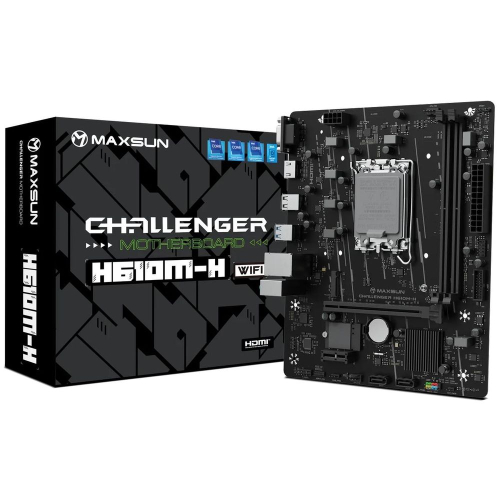 Материнская плата Maxsun MS-Challenger H610M-H WIFI H610, LGA1700, 2*DDR4, 1*PCIEx16, 1*PCIEx1, 1*M.2, 4*USB3.2Gen1, 6*USB2.0, 2*SATA3.0, 1G, HDMI, M-ATX, RTL (6940709662359)