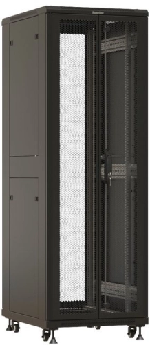 Шкаф Hyperline TTBR-4261-DD-RAL9004 напольный 19-дюймовый, 42U, 2055x600х1000 мм (ВхШхГ), передняя и задняя распашные перфорированные двери (75%), ручка с замком, цвет черный (RAL 9004) (разобранный)