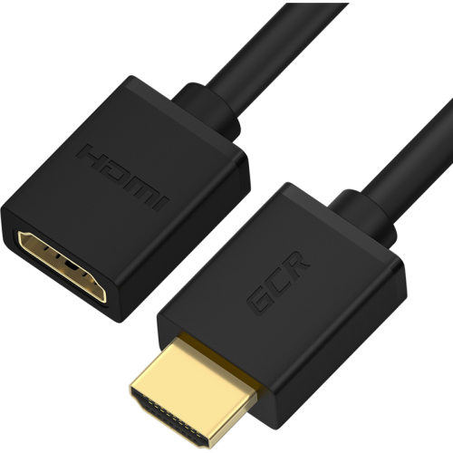 GCR Удлинитель 1.0m v1.4 HDMI-HDMI черный, 30/30 AWG, позолоченные контакты, Ethernet 10.2 Гбит/c, 19M / 19F, экран, GCR-54445