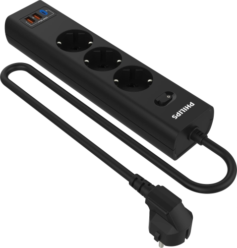 Сетевой фильтр Philips CHP4336BA/ 51 2м (3 розетки) черный (коробка) (CHP4336BA/51)