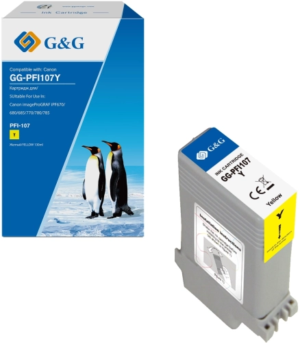 G&G toner-cartridge for Canon imageProGRAF iPF670/ 680/ 685/ 770/ 780/ 785PFI-107Y 130ml With Chip гарантия 36 мес. (GG-PFI107Y)