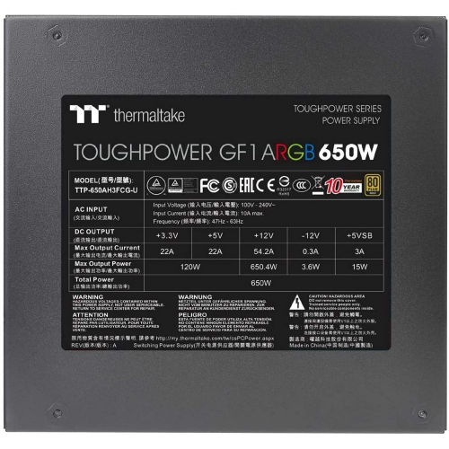 Блок питания Thermaltake Toughpower GF1 ARGB 650W (PS-TPD-0650F3FAGE-1) фото 9