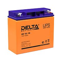 Батарея DELTA серия HR, HR 12-18, напряжение 12В, емкость 18Ач (разряд 20 часов), макс. ток разряда (5 сек.) 230А, макс. ток заряда 5.4А, свинцово-кислотная типа AGM, клеммы под гайку и болт M6, ДxШx
