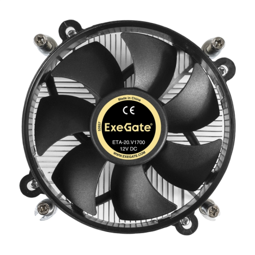 Exegate EX292654RUS Кулер ExeGate ETA-20.V1700 (Al, LGA1700/ 1150/ 1151/ 1155/ 1156/ 1200/ 1366, TDP 90W, Fan 95mm, 2400RPM, Hydro bearing, 3pin, 22db, 340г, с термопастой, на винтах, Color Box) фото 2