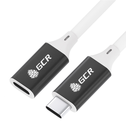 GCR Удлинитель USB 3.1 Type C-С, 0.5m белый, 100W/20V/5A, M/F, TPE, AL сase черный, белый ПВХ, экран, армированный, GCR-53732
