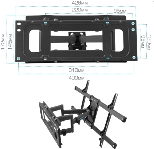 Кронштейн для ТВ KROMAX CORBEL-8 GREY TITAN (max VESA 600x400 мм, настенный, Наклонно-поворотный, max 55 кг) (90592) фото 7