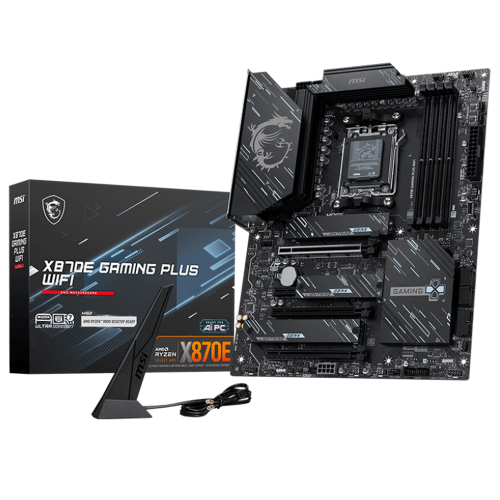 Материнская плата MSI X870E GAMING PLUS WIFI X870E, AM5, 4*DDR5, 3*PCIEx16, 1*PCIEx1, 3*M.2, 2*TypeC, 2*USB3.2Gen2, 6*USB3.2Gen1, 10*USB2.0, 4*SATA3.0, 5G, 1*Type-C(DP), HDMI, ATX, RTL