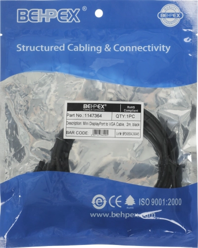 Кабель 1.1v miniDisplayPort (m) VGA (m) 2м черный (1147364) (1147364#MLN)