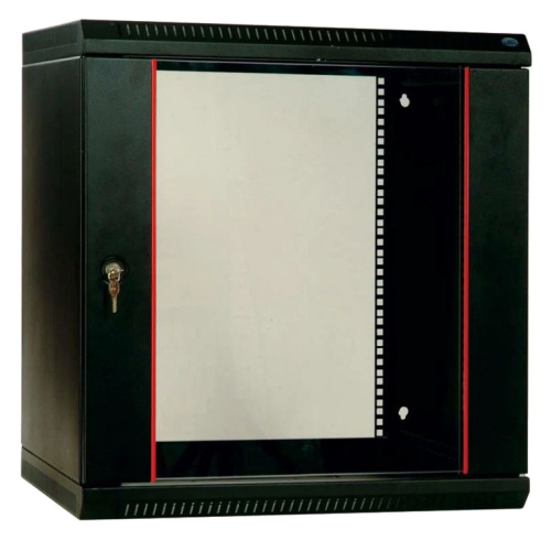Шкаф телекоммуникационный настенный разборный ЭКОНОМ 18U (600 520) дверь стекло, цвет черный (ШРН-Э-18.500-9005)