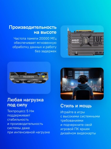 Видеокарта Asus PCI-E TUF-RX9070XT-O16G-GAMING AMD Radeon RX 9070XT 16Gb 256bit GDDR6 2175/ 20000 HDMIx2 DPx2 HDCP Ret фото 9