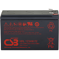 Батарея CSB серия HRL, HRL1234W F2 FR, напряжение 12В, емкость 8.5Ач (разряд 20 часов), 34 Вт/Эл при 15-мин. разряде до U кон. - 1.67 В/Эл при 25 °С, макс. ток разряда (5 сек.) 130А, ток короткого замыкания 367А, макс. ток заряда 3.4A, свинцово-кислотная