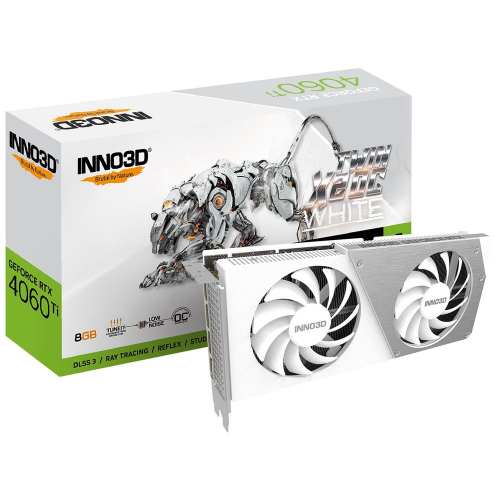 INNO3D RTX 4060 Ti Twin X2 OC WHITE/ / RTX4060Ti, HDMI, DP*3, 8G,D6 (N406T2-08D6X-171153W)