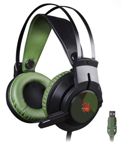 Наушники с микрофоном A4Tech Bloody J450 черный/ зеленый 1.8м мониторные оголовье (J450)