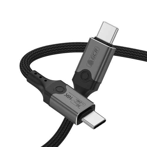 GCR PRO Кабель USB 5.0 Type-C 0.5m, 80Gbps 240W 16K VIDEO, M/M, текстиль, черный, GCR-57146