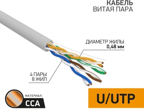 Кабель информационный Rexant 01-0043-2 кат.5E UTP 4 пары PVC внутренний 305м серый фото 2