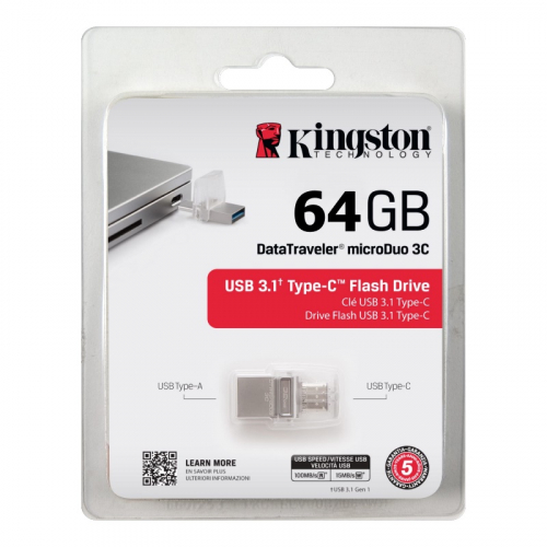 Kingston 64GB DT microDuo 3C. USB 3.0/3.1 + Type-C flash drive (DTDUO3C/64GB)