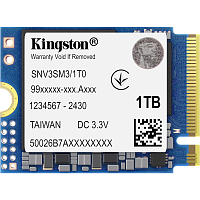 Твердотельный накопитель/ Kingston SSD NV3, 1000GB, M.2(22x30mm), NVMe, PCIe 4.0 x4, 3D TLC, R/ W 6000/ 4000MB/ s, TBW 320, DWPD 0.2 (60 мес) (SNV3SM3/1T0)