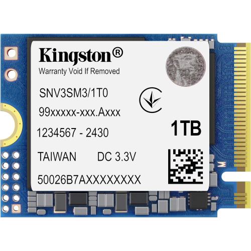 Твердотельный накопитель/ Kingston SSD NV3, 1000GB, M.2(22x30mm), NVMe, PCIe 4.0 x4, 3D TLC, R/ W 6000/ 4000MB/ s, TBW 320, DWPD 0.2 (60 мес) (SNV3SM3/1T0)