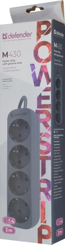 Defender Удлинитель с заземлением M430 3.0 м, 4 розетки, черный (99326) фото 5