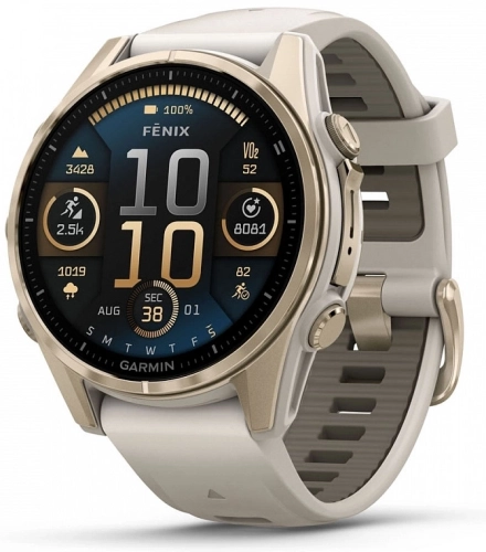 Смарт-часы Garmin Fenix 8 43мм 1.3 AMOLED корп.золотистый рем.серый разм.брасл.:108-182мм (010-02903-11)
