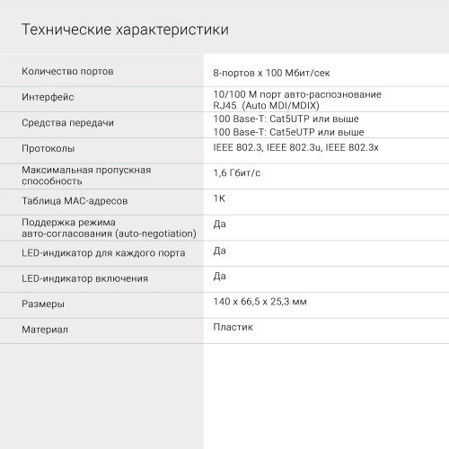 Коммутатор Digma DSW-308FE 8x100Мбит/ с неуправляемый фото 4