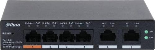 Коммутатор DAHUA DH-CS4006-4ET-60 4-портовый PoE коммутатор с функцией облачного управления, 4xRJ45 100Mb, 2xRJ45 100Mb uplink, суммарно 60Вт, коммутация 4.8 Гбит/с, MAC-таблица 8К DH-CS4006-4ET-60() фото 2