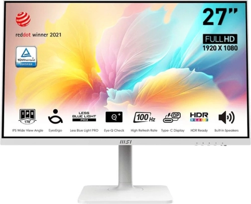 Монитор 27" MSI Modern MD2712PW White (IPS, 1920x1080, HDMI+Type C, 1 ms, 178°/ 178°, 300 cd/ m, 1000:1 (100M:1), 100Hz) (9S6-3PA49H-218)