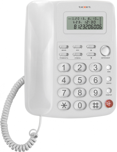 Телефон проводной Texet TX-250 белый (126241)