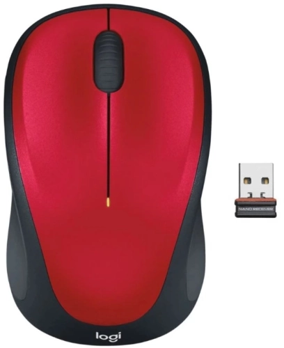 Мышь Logitech M235 красный/ черный оптическая (1000dpi) беспроводная USB2.0 для ноутбука (2but) (910-007130)
