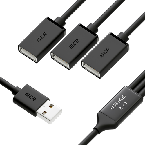 USB Hub 2.0 на 3 порта, 1.2m, гибкий, AM / 3 х AF, черный, GCR-52356
