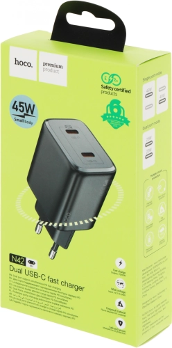 Сетевое зар./ устр. Hoco N42 Elogiado 45W (PD+QC+AFC) черный фото 7