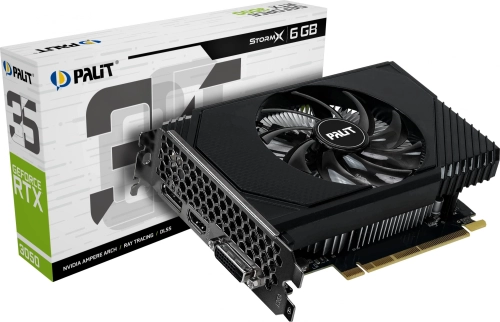 Видеокарта Palit PCI-E 4.0 RTX3050 STORMX NVIDIA GeForce RTX 3050 6Gb 96bit GDDR6 1042/ 14000 DVIx1 HDMIx1 DPx1 HDCP Ret (NE63050018JE-1070F/1072F) фото 5