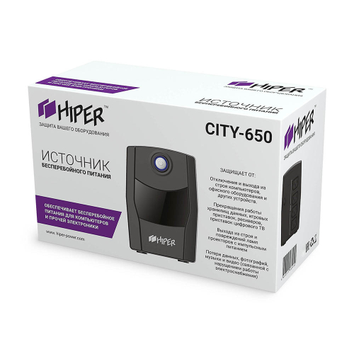 ИБП HIPER CITY-650, line-interactive, 650ВА(365Вт), 4 IEC, чёрный фото 6