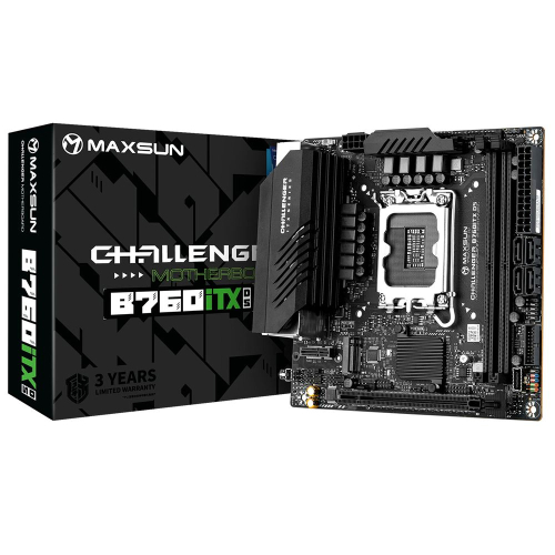 Материнская плата Maxsun MS-Challenger B760ITX D5 B760, LGA1700, 2*DDR5, 1*PCIEx16, 2*M.2, 1*TypeC, 4*USB3.2Gen1, 6*USB2.0, 4*SATA3.0, 2.5G, 1G, 2*DP, 2*HDMI, Mini-ITX, RTL (6940709694060)