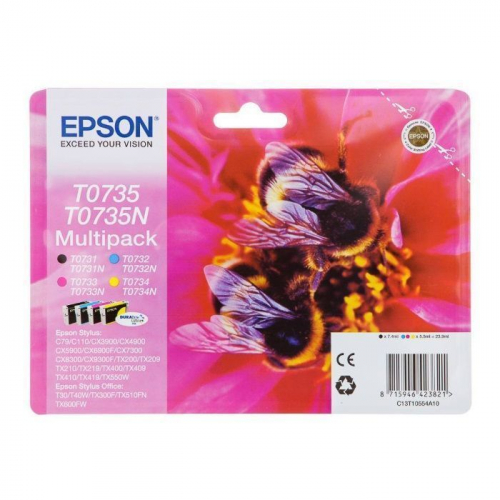 Картридж струйный Epson T0735, черный, голубой, пурпурный, желтый набор карт., 7.5 мл., для Epson C79/C110/CX3900/4900/5900 (C13T10554A10)
