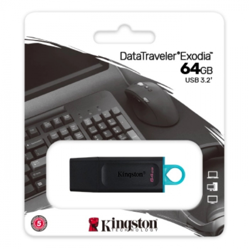 Флеш накопитель Kingston 64GB DataTraveler Exodia USB 3.2 Gen 1 черный/голубой (DTX/64GB) фото 3