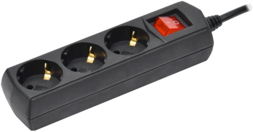 Сетевой удлинитель IEK У03В 3м (3 розетки) черный (пакет ПЭ) (WYP10-10-03-03-ZK-K02-G)