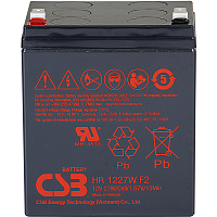 Батарея CSB серия HR, HR1227W F2, напряжение 12В, емкость 7.5Ач (разряд 20 часов), 27 Вт/Эл при 15-мин. разряде до U кон. - 1.67 В/Эл при 25 °С, макс. ток разряда (5 сек.) 130А, ток короткого замыкан