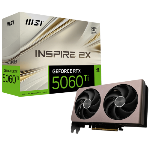 Видеокарта MSI RTX5060Ti INSPIRE 2X OC 16GB GDDR7 128bit 3xDP HDMI 2FAN RTL (RTX 5060 TI 16G INSPIRE 2X OC)