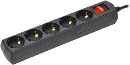 Сетевой удлинитель IEK У05В 3м (5 розеток) черный (пакет ПЭ) (WYP10-10-05-03-ZK-K02-G)